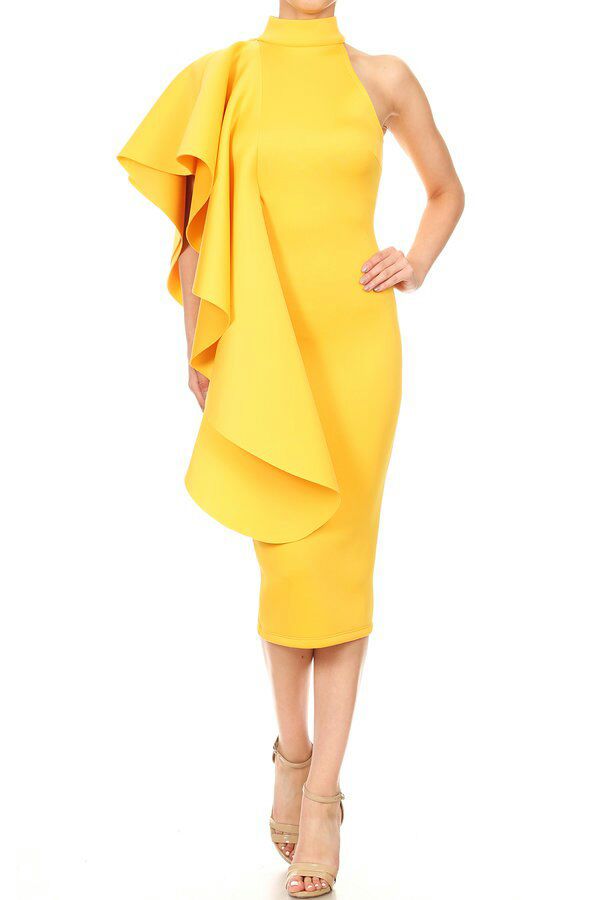 Wendy  yellow high neck ruffle dress