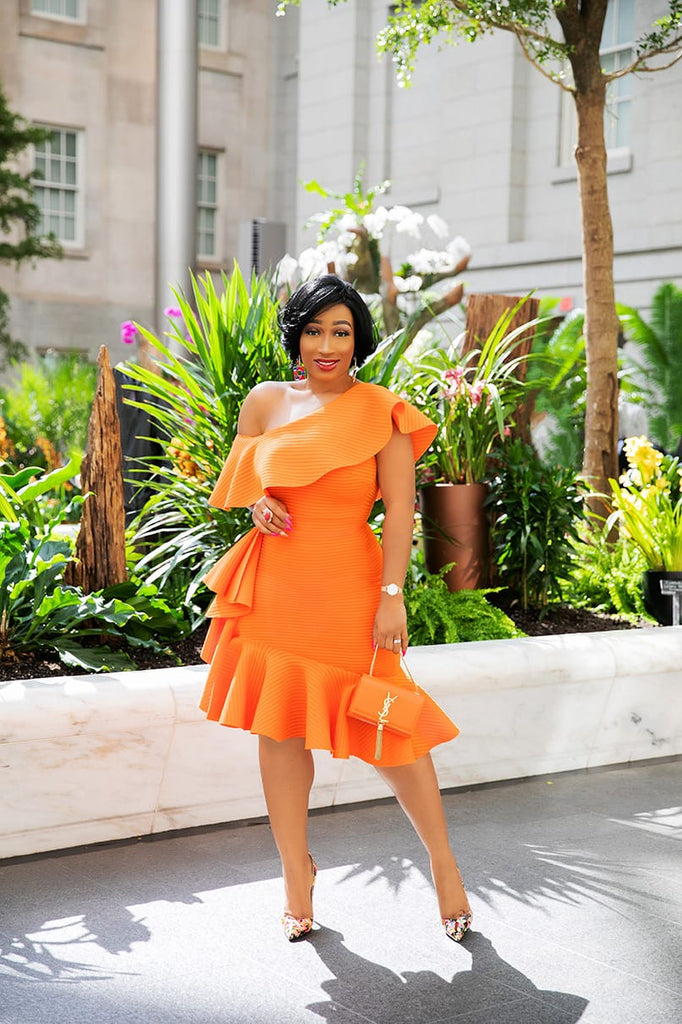 zara orange ruffle dress ZARA Bright Orange Ruffled Dress -Medium